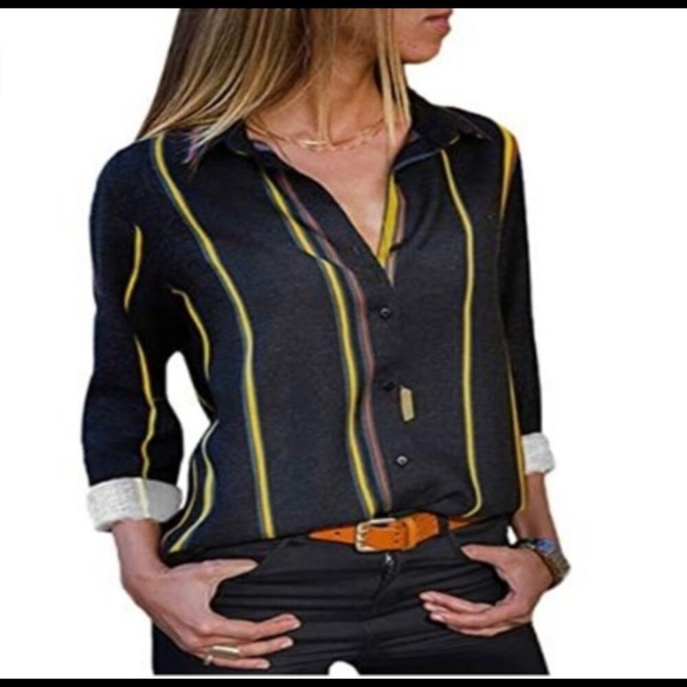 Shewin Roll up Sleeve Button Down Shirt Stripe